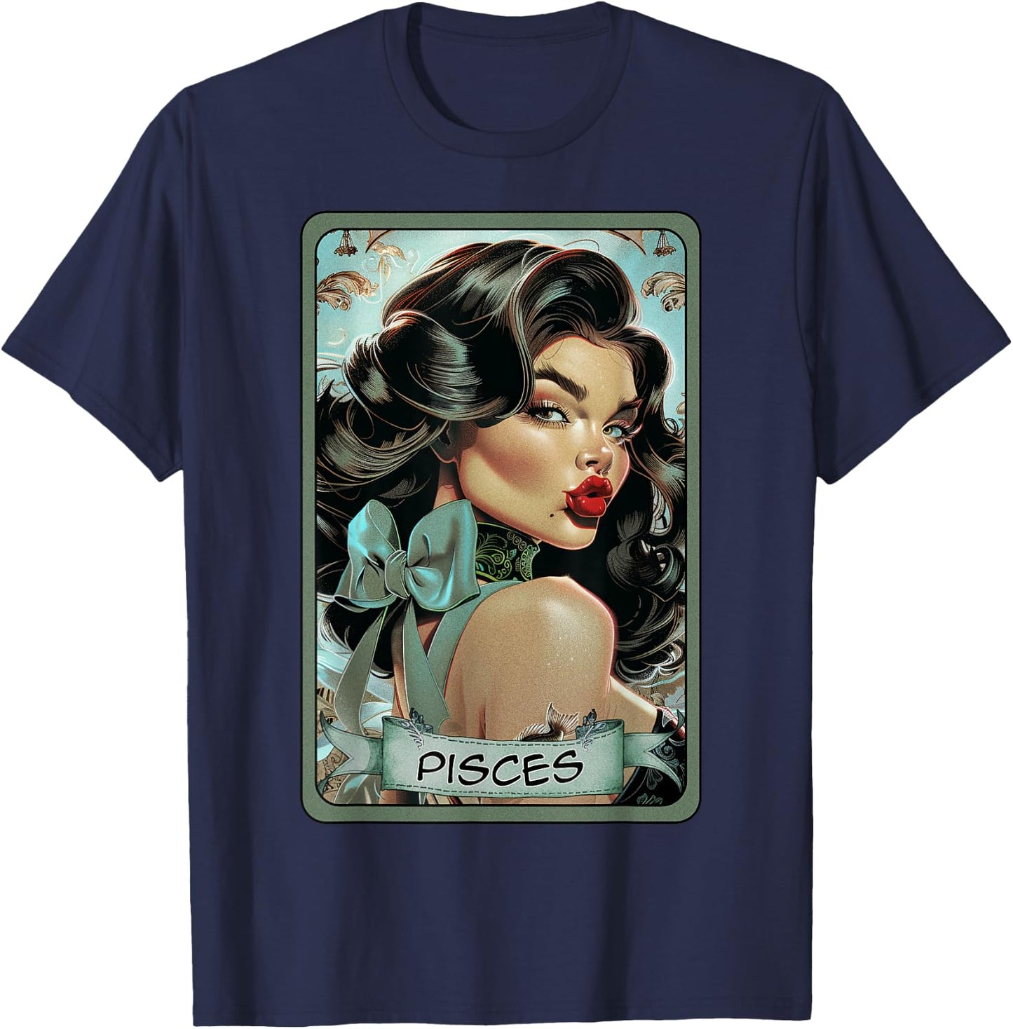 Pisces Tarot Card Pin Up Girl Sexy Astrology Birthday Fish T-Shirt - T-Shirt | Navy