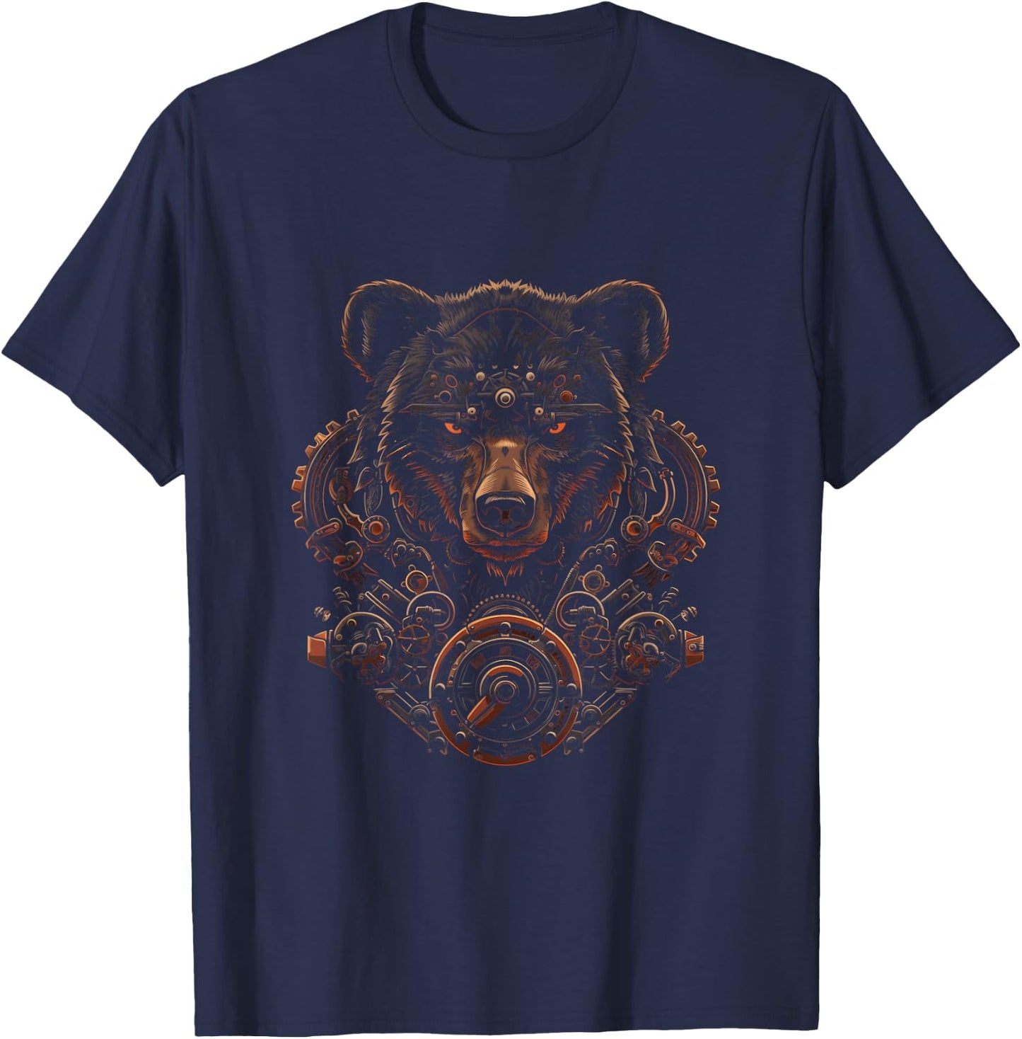 Steampunk Bear with mechanical gear Industrial metal gears T-Shirt - T-Shirt | Navy