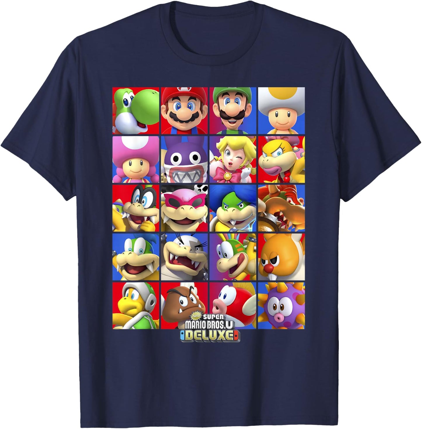 Super Mario Bros U Deluxe Character Selection Panel Grid T-Shirt - T-Shirt | Navy