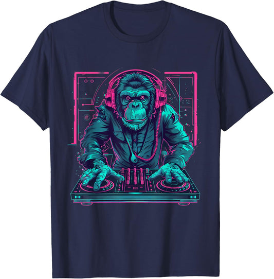 DJ Monkey House Beatmaker EDM Turntable DJ Monkey Techno T-Shirt - T-Shirt | Navy