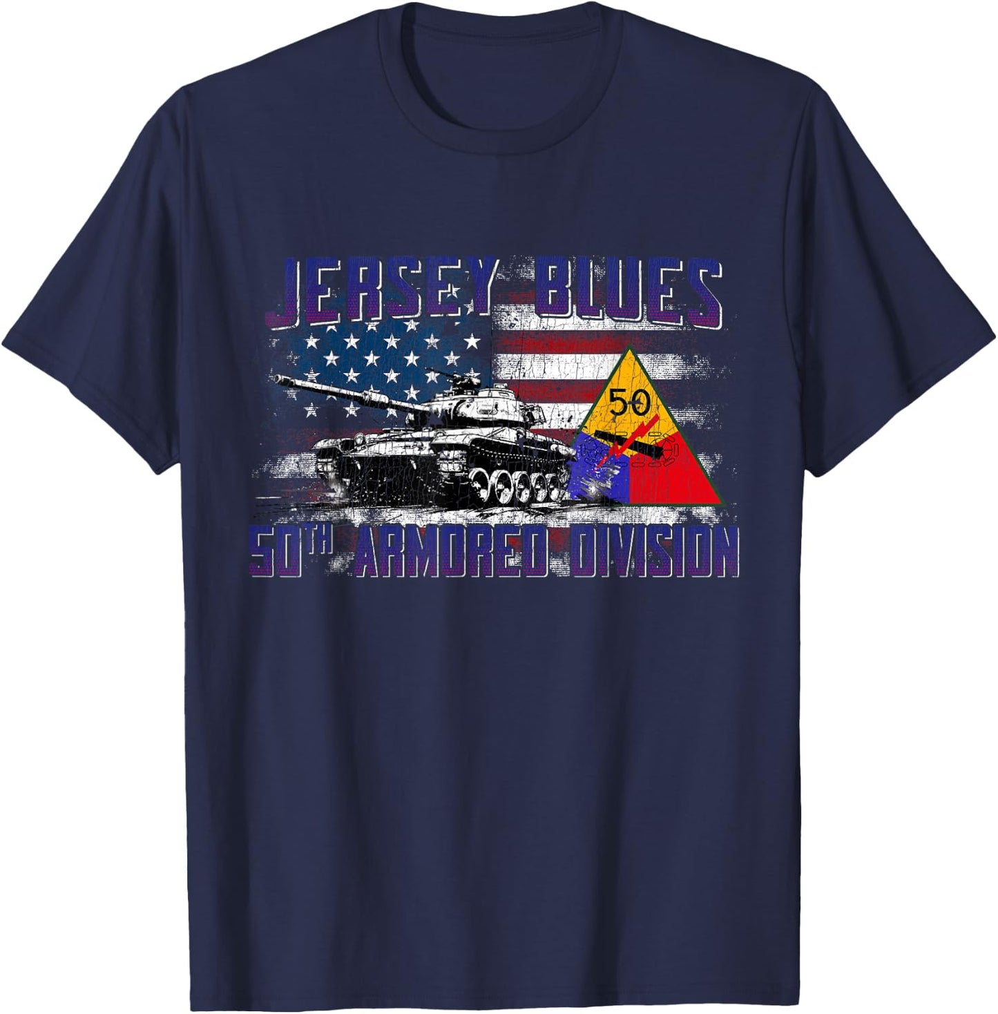 Veteran 50th Armored Division Jersey Blues Vintage Gifts T-Shirt - T-Shirt | Navy
