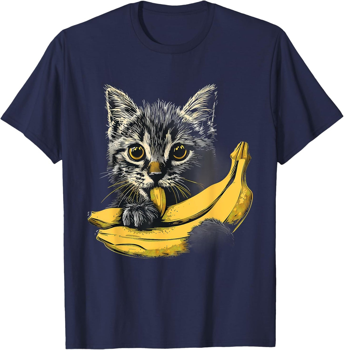 Banana Cat Animal Art Bananas Fruit Portrait Drawing Motif Women Kids T-Shirt - T-Shirt | Navy
