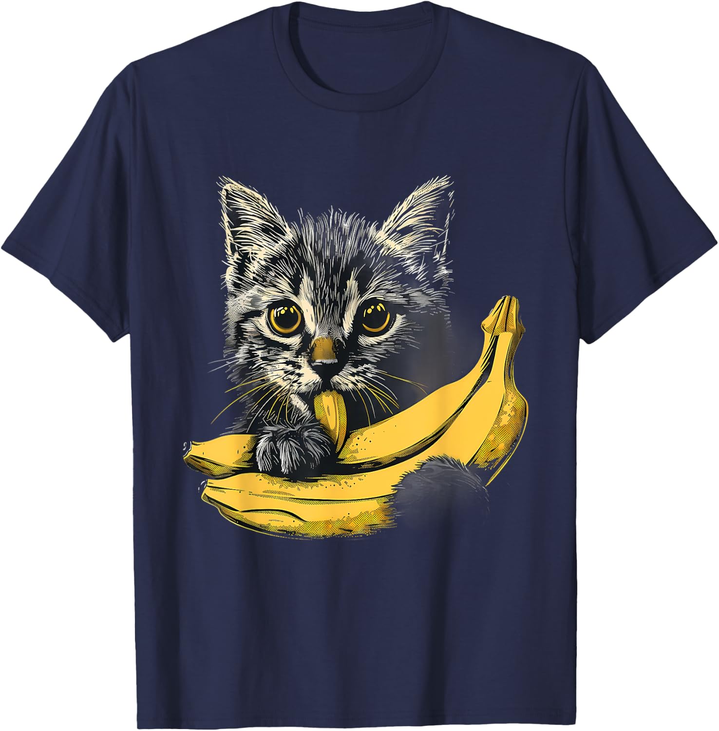 Banana Cat Animal Art Bananas Fruit Portrait Drawing Motif Women Kids T-Shirt - T-Shirt | Navy