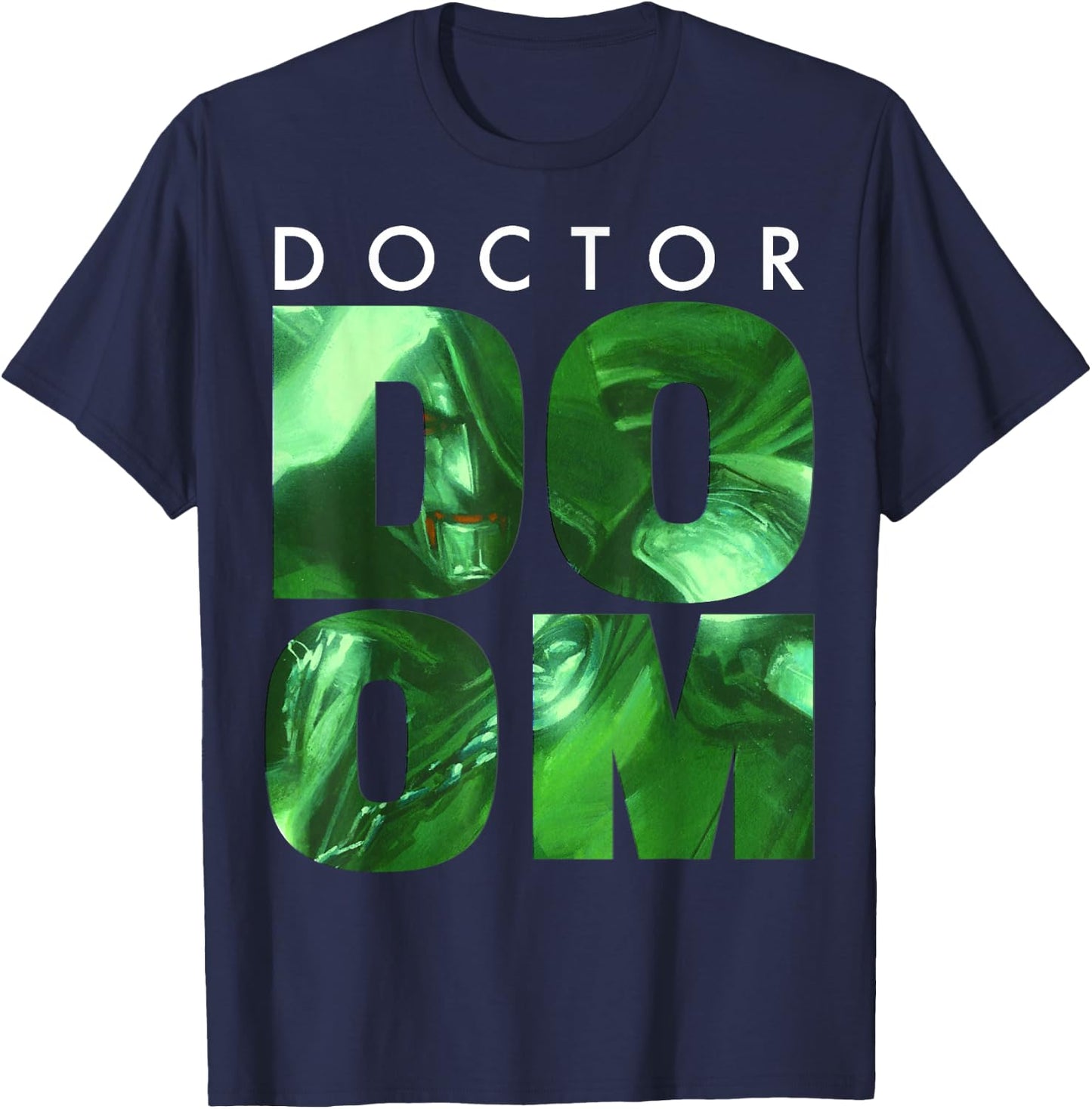 Marvel Doctor Doom Large Stacked Portrait Fill Text T-Shirt - T-Shirt | Navy