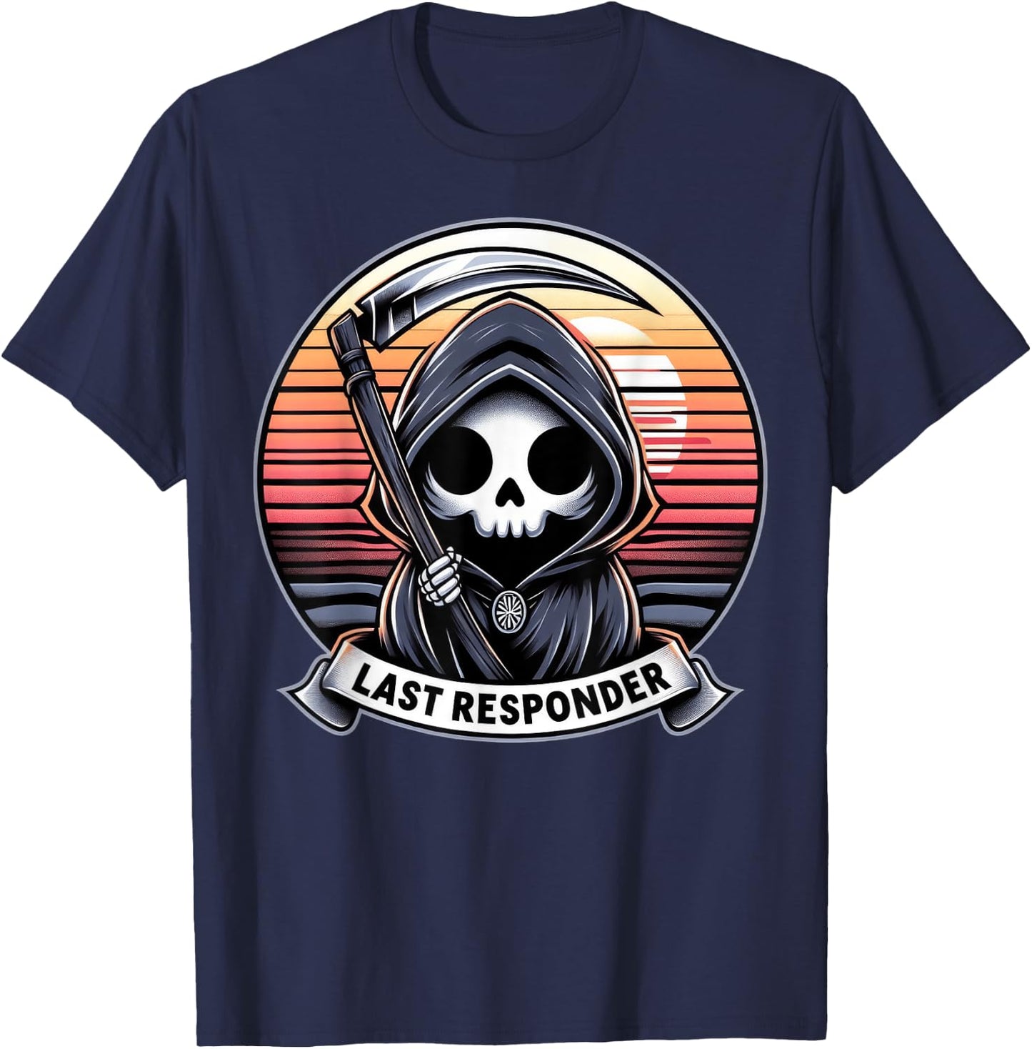 Grim Reaper Funny Dark Meme Mortician Last Responder Vintage T-Shirt - T-Shirt | Navy