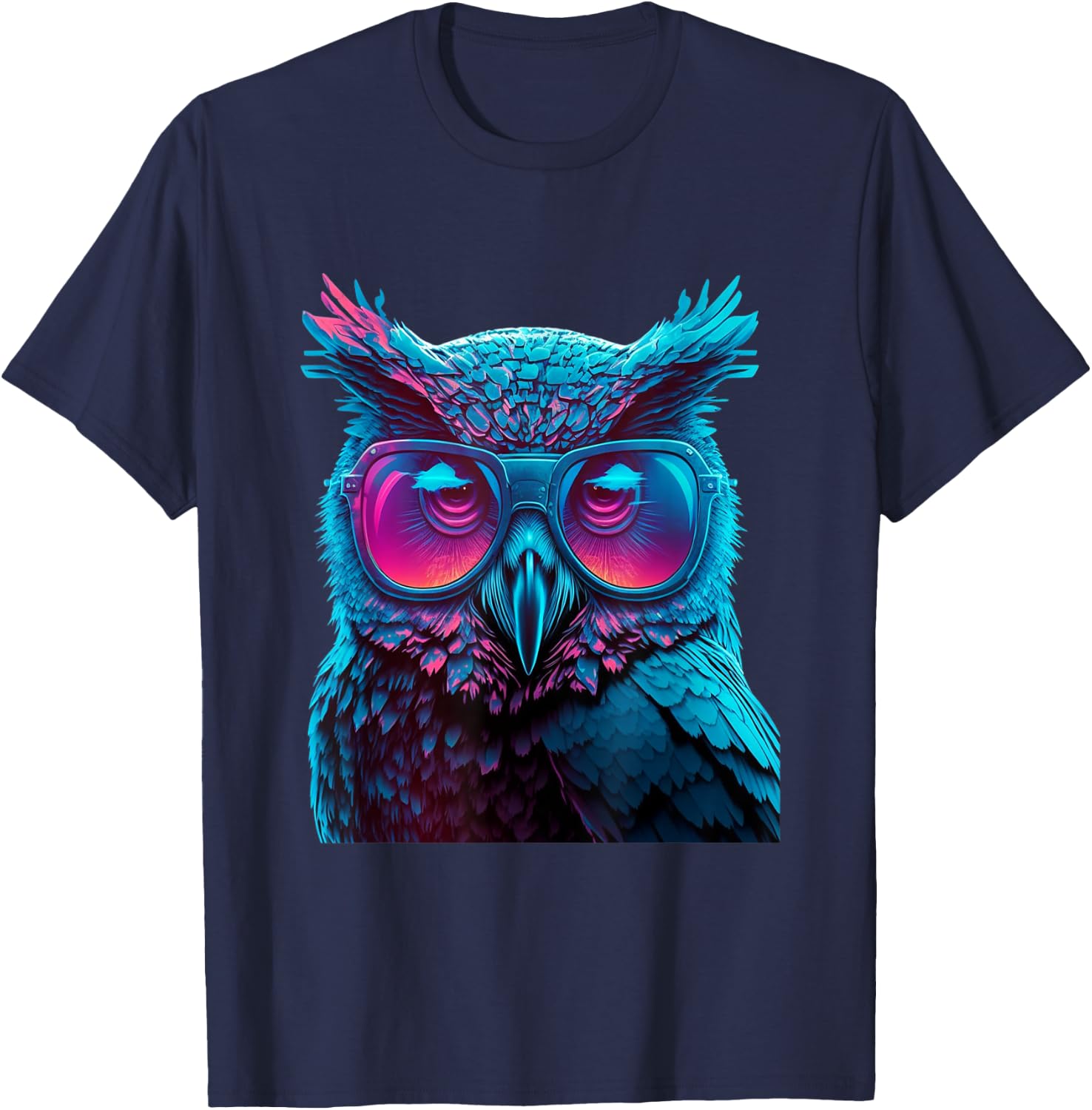 Colorful Owl wearing glasses graphic T-Shirt - T-Shirt | Navy