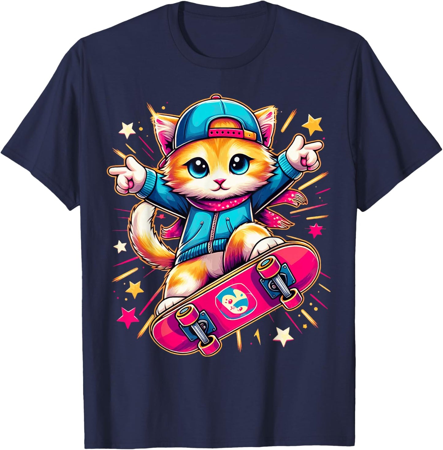 Skate Kitten Cute Adorable Cat Skating Fun Skateboard Tricks T-Shirt - T-Shirt | Navy
