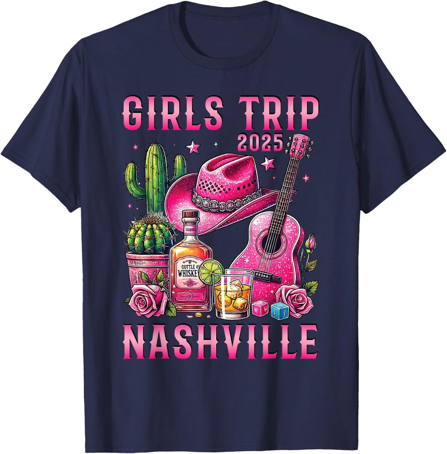 Girls Trip Nashville 2025 Summer Vacation Ladies Weekend T-Shirt - T-Shirt | Navy