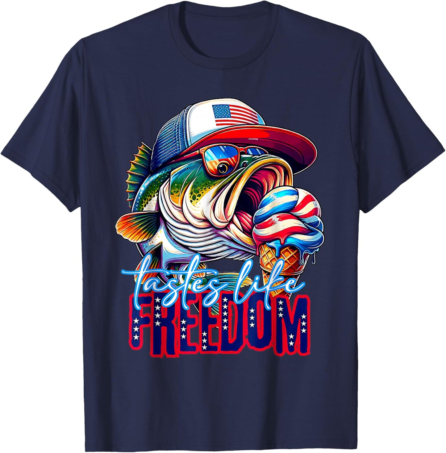 Tastes Like Freedom 4th of July Ice Cream Bass Fishing T-Shirt - T-Shirt | Navy
