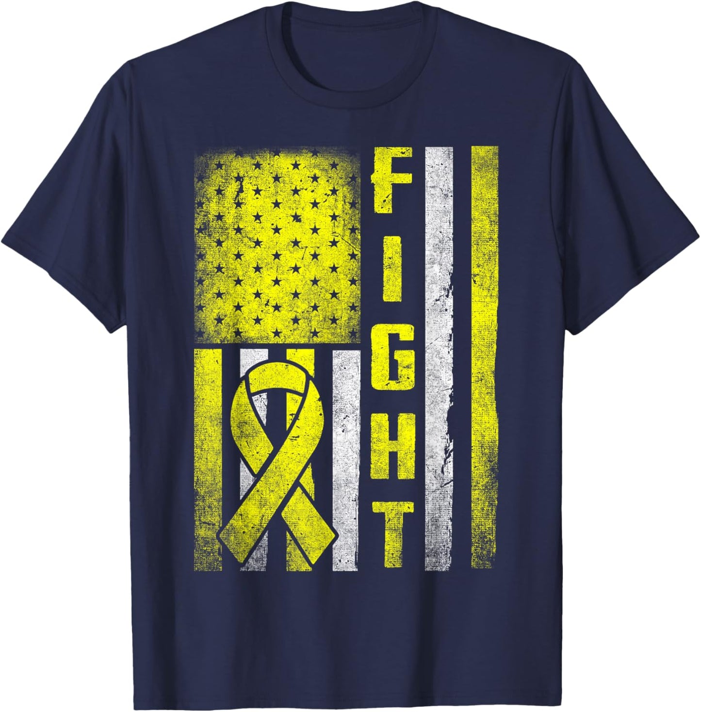 Ewing Sarcoma Fight Sarcoma Cancer Awareness Yellow Ribbon T-Shirt - T-Shirt | Navy
