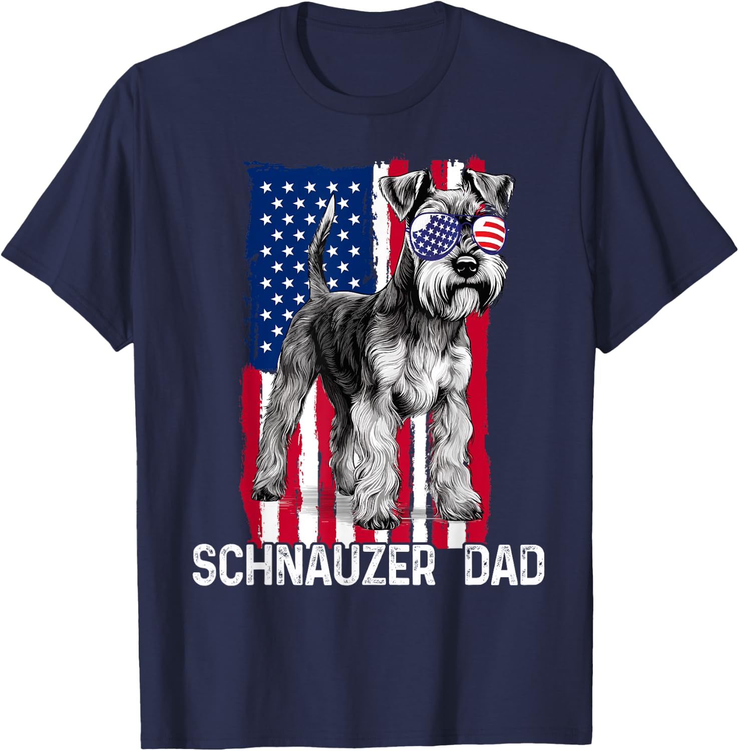 Dog Dad Fathers Day Gift Mini Schnauzer USA Flag 4th of July T-Shirt - T-Shirt | Navy