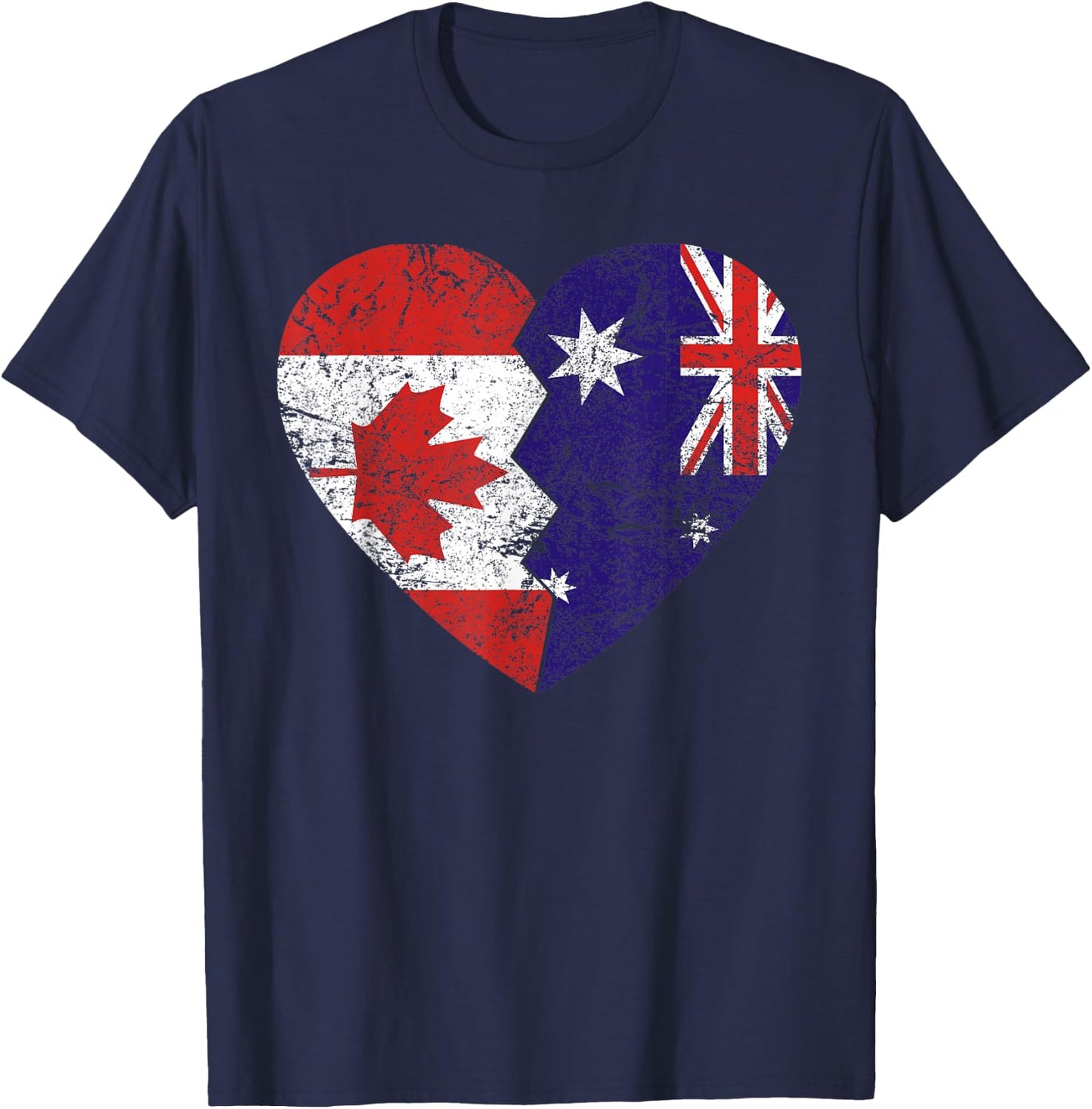 Australian Canadian Flags Heart | Canada Australia Roots T-Shirt - T-Shirt | Navy