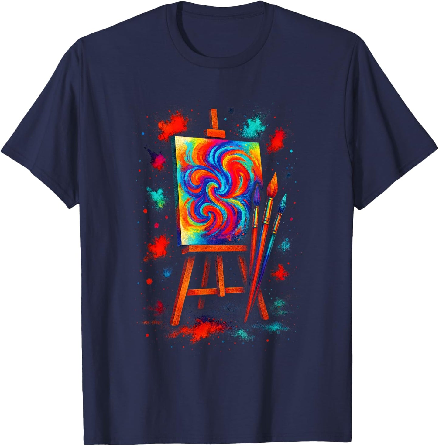 Swirl Painting - Artist Brushes Abstract Art T-Shirt - T-Shirt | Navy
