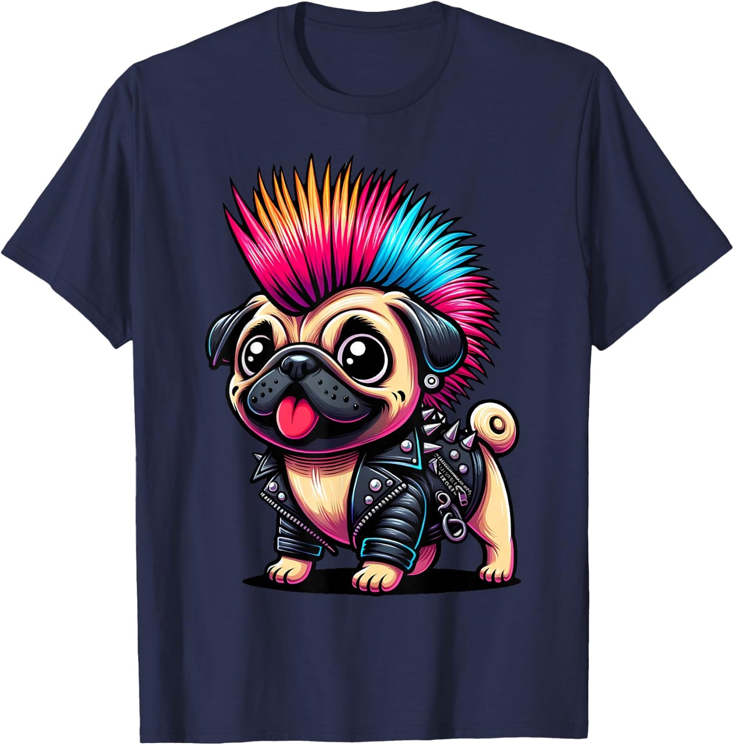 Funny Punk Pug, Rock'n Roll Goth Dog, Guitar Band Funny T-Shirt - T-Shirt | Navy