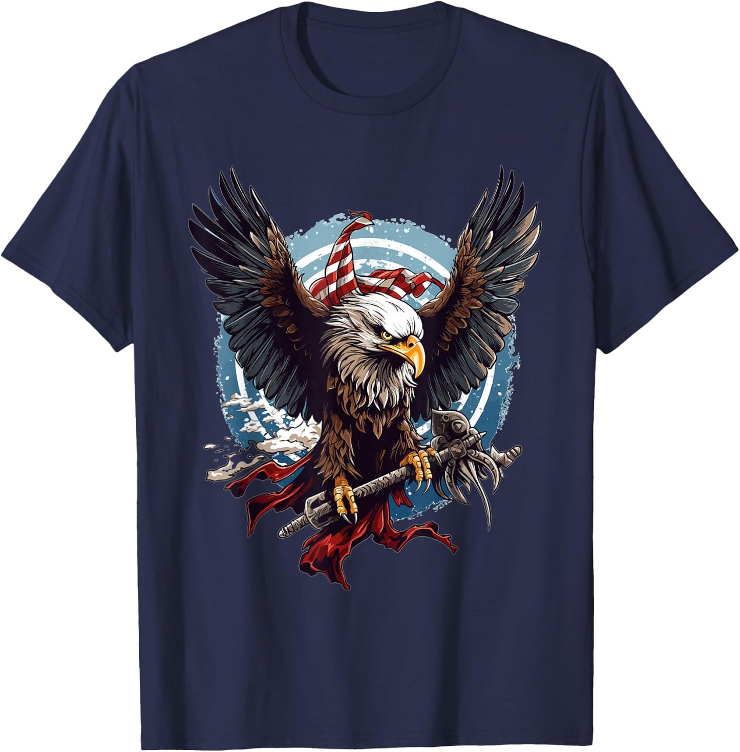 Viking Warrior American Eagle US Flag Norse Mythology T-Shirt - T-Shirt | Navy