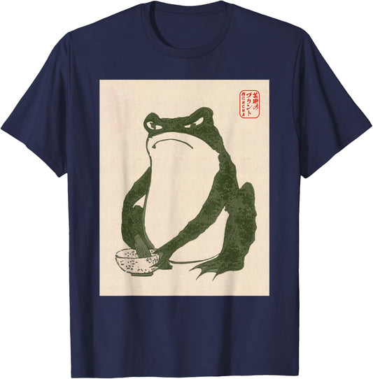 Grumpy Frog Japanese Art Print , Small, Black T-Shirt - T-Shirt | Navy