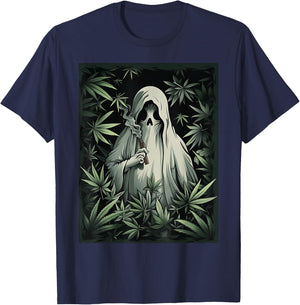 Halloween Ghost Smoking Weed 420 Stoner Cannabis Marijuana T-Shirt - T-Shirt | Navy