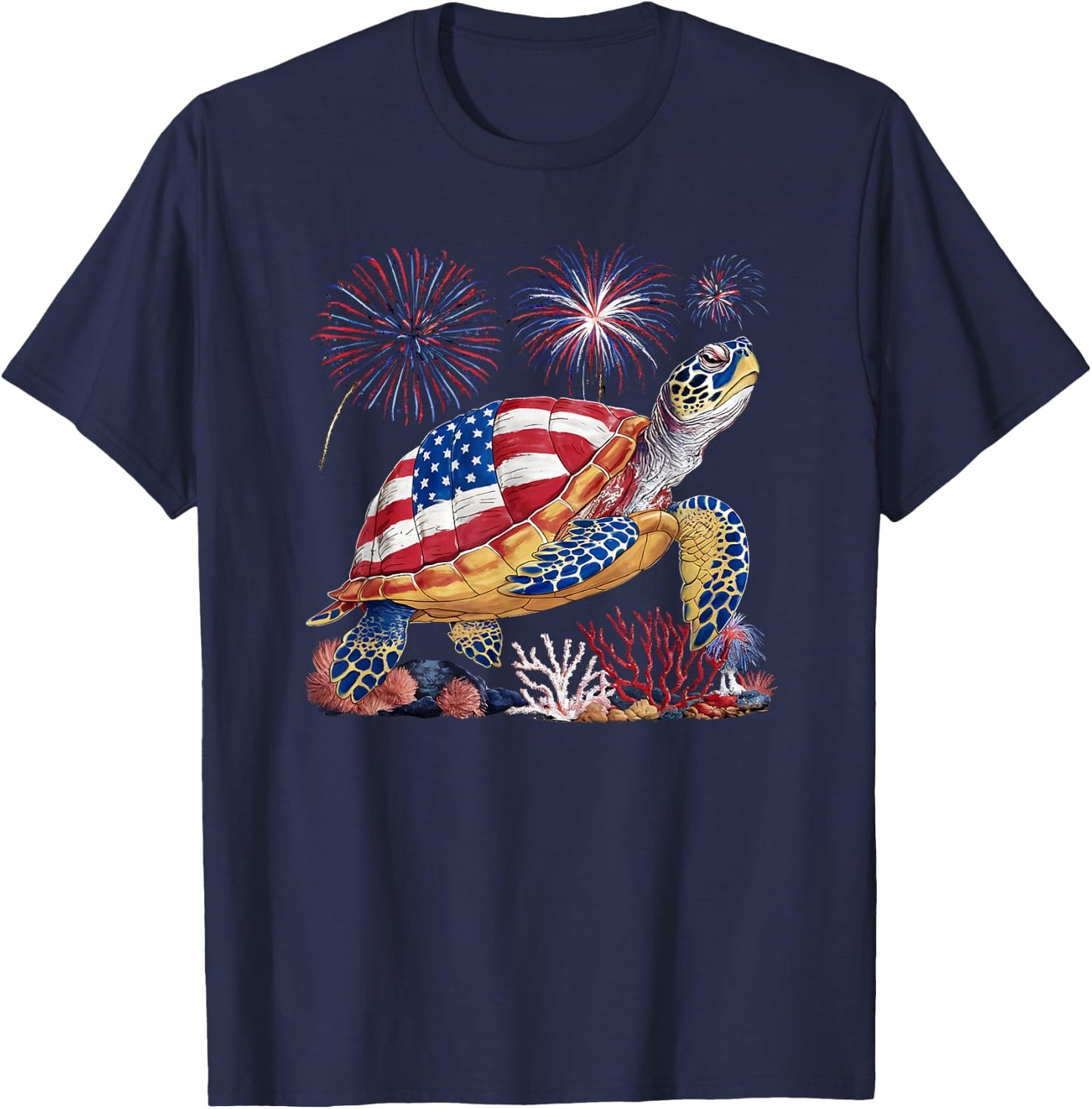 Sea Turtle 4th of July American USA Flag Patriotic T-Shirt - T-Shirt | Navy