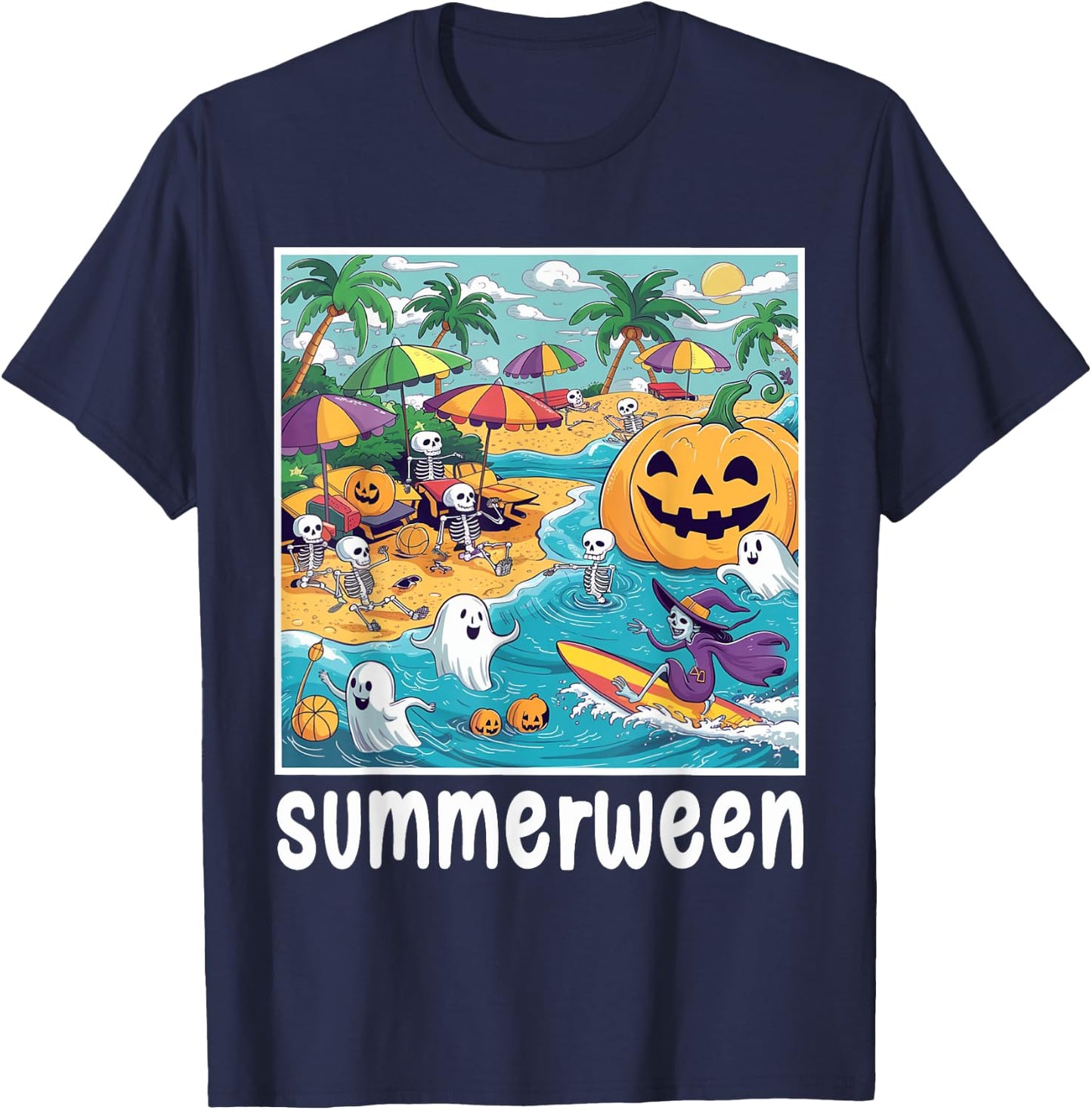 Halloween Summer Celebrate Summerween Vibes Men Women Girls Kids T-Shirt - T-Shirt | Navy