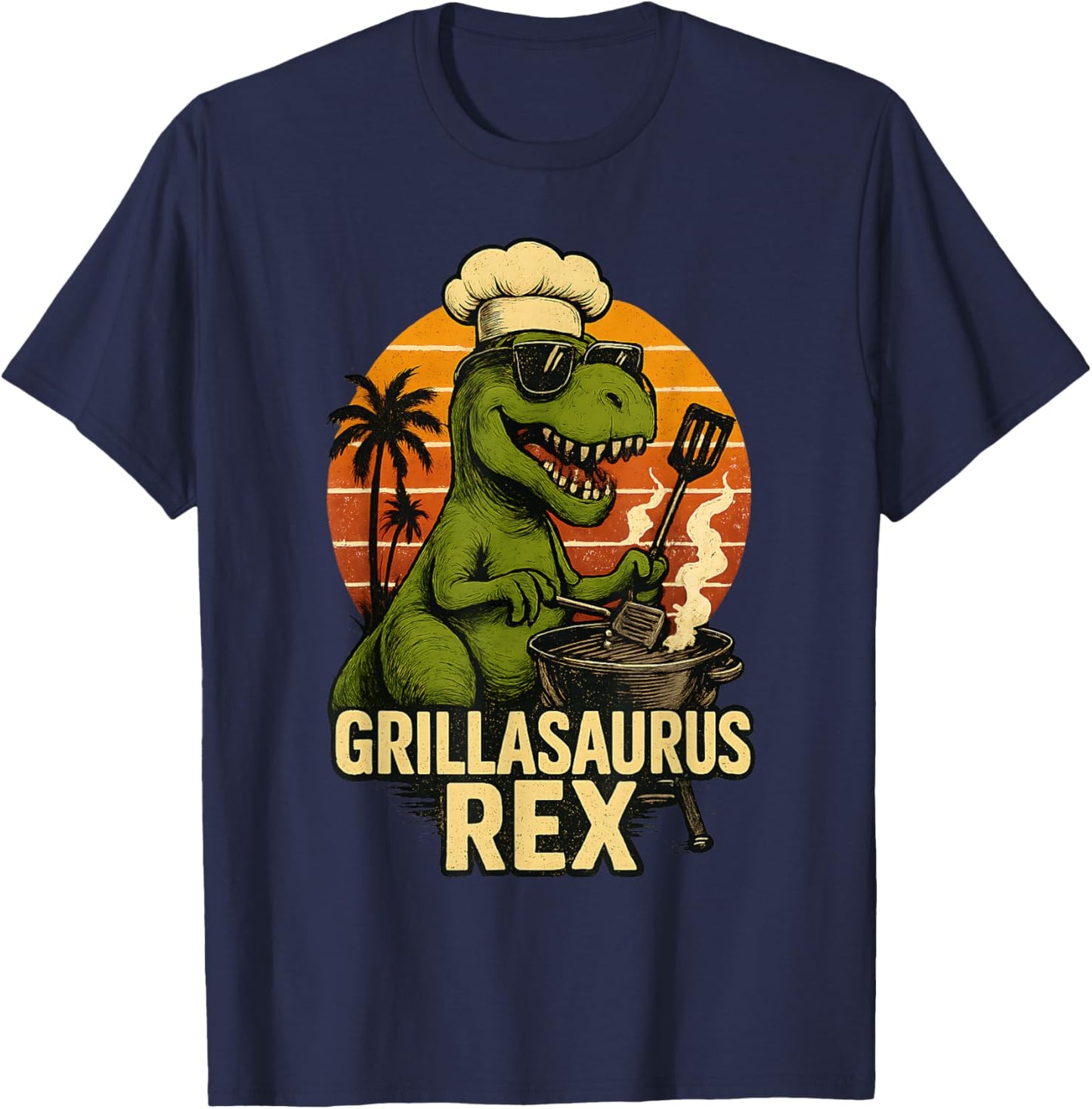 Funny Grilling Dinosaur Grillasaurus T-Rex BBQ Dad Joke T-Shirt - T-Shirt | Navy