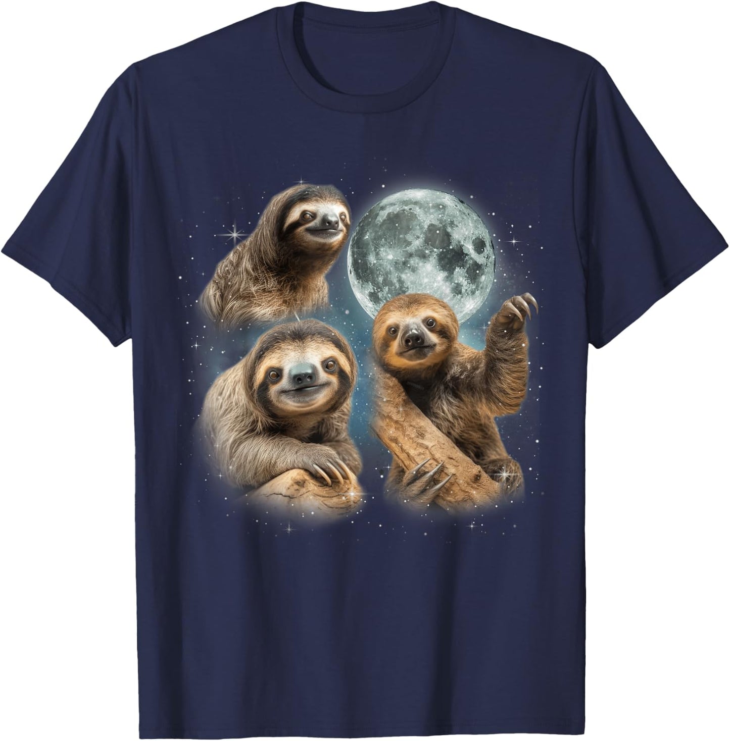 Sloth Shirt | 3 Sloth Howling At Moon Funny Weird Cursed T-Shirt - T-Shirt | Navy