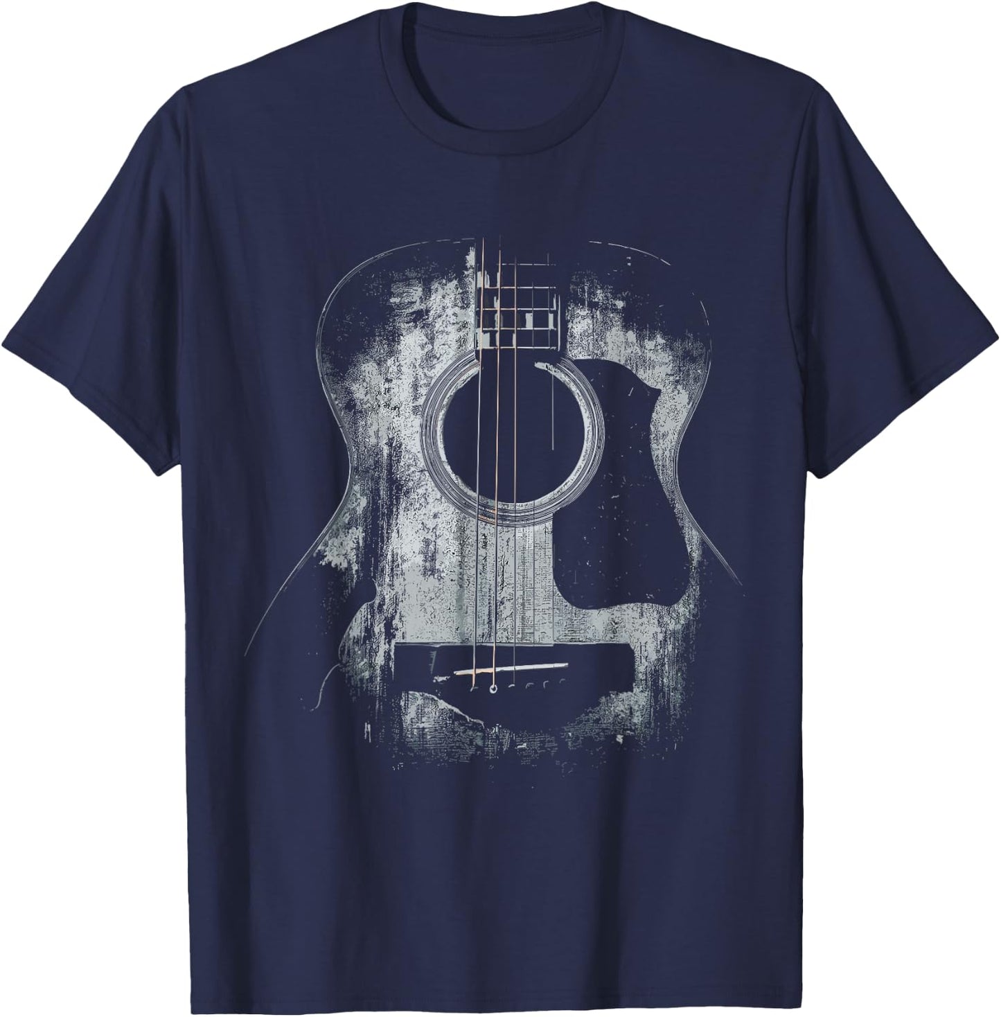Distressed Acoustic Guitar Player Rock & Roll T-Shirt - T-Shirt | Navy