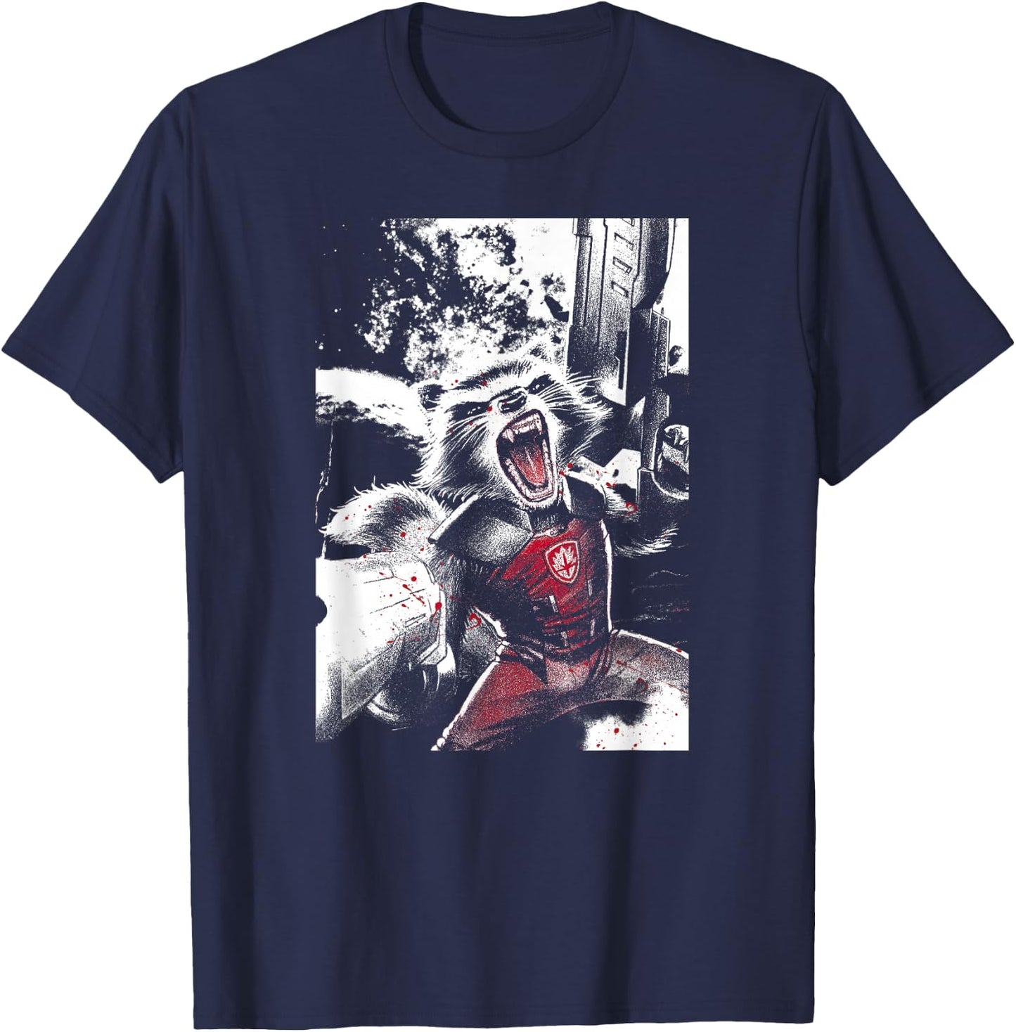 Marvel Guardians of The Galaxy Rocket Raccoon Roar Poster Small T-Shirt - T-Shirt | Navy