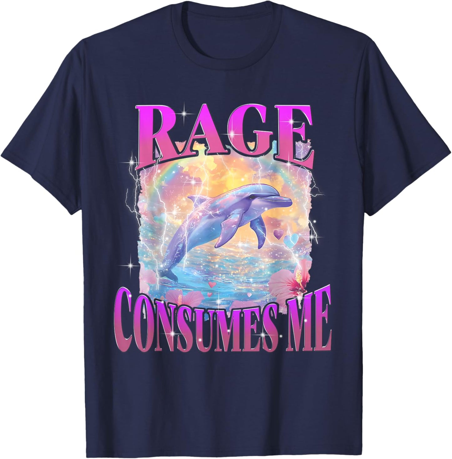 Rage Consumes Me Funny Meme Silly Dolphin Rainbow T-Shirt - T-Shirt | Navy