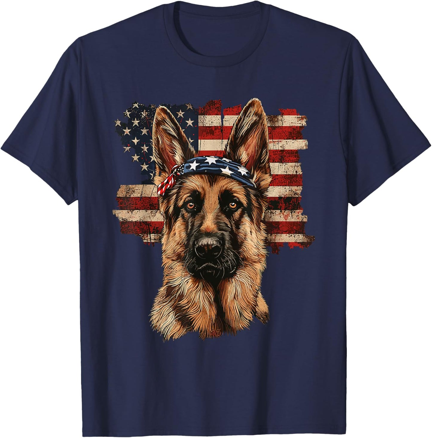 German Shepherd Patriotic 4th Of July USA American Flag T-Shirt - T-Shirt | Navy