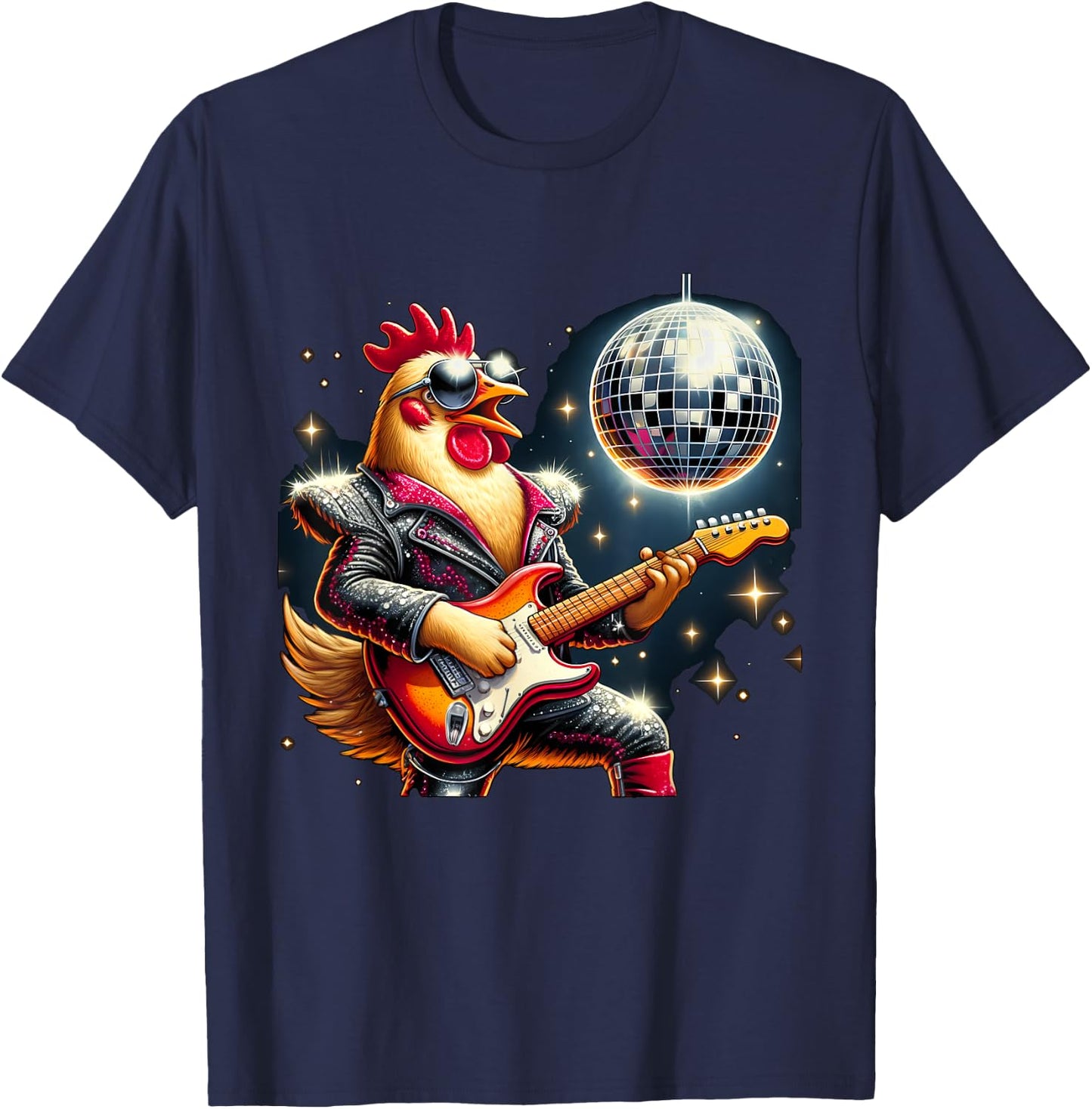 Disco Ball Guitar Chicken T-Shirt - T-Shirt | Navy