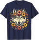 Wolf Flower Crown Floral T-Shirt - T-Shirt | Navy