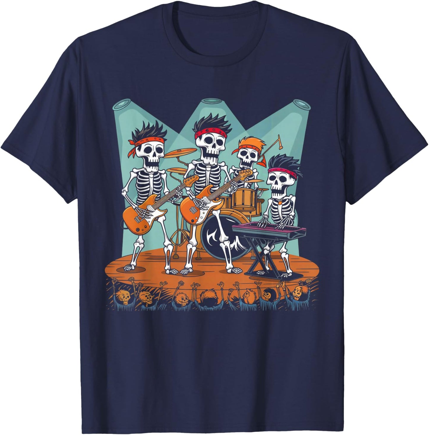 Skeleton Guitar Shirt Halloween Retro Rock Music Band Lover T-Shirt - T-Shirt | Navy