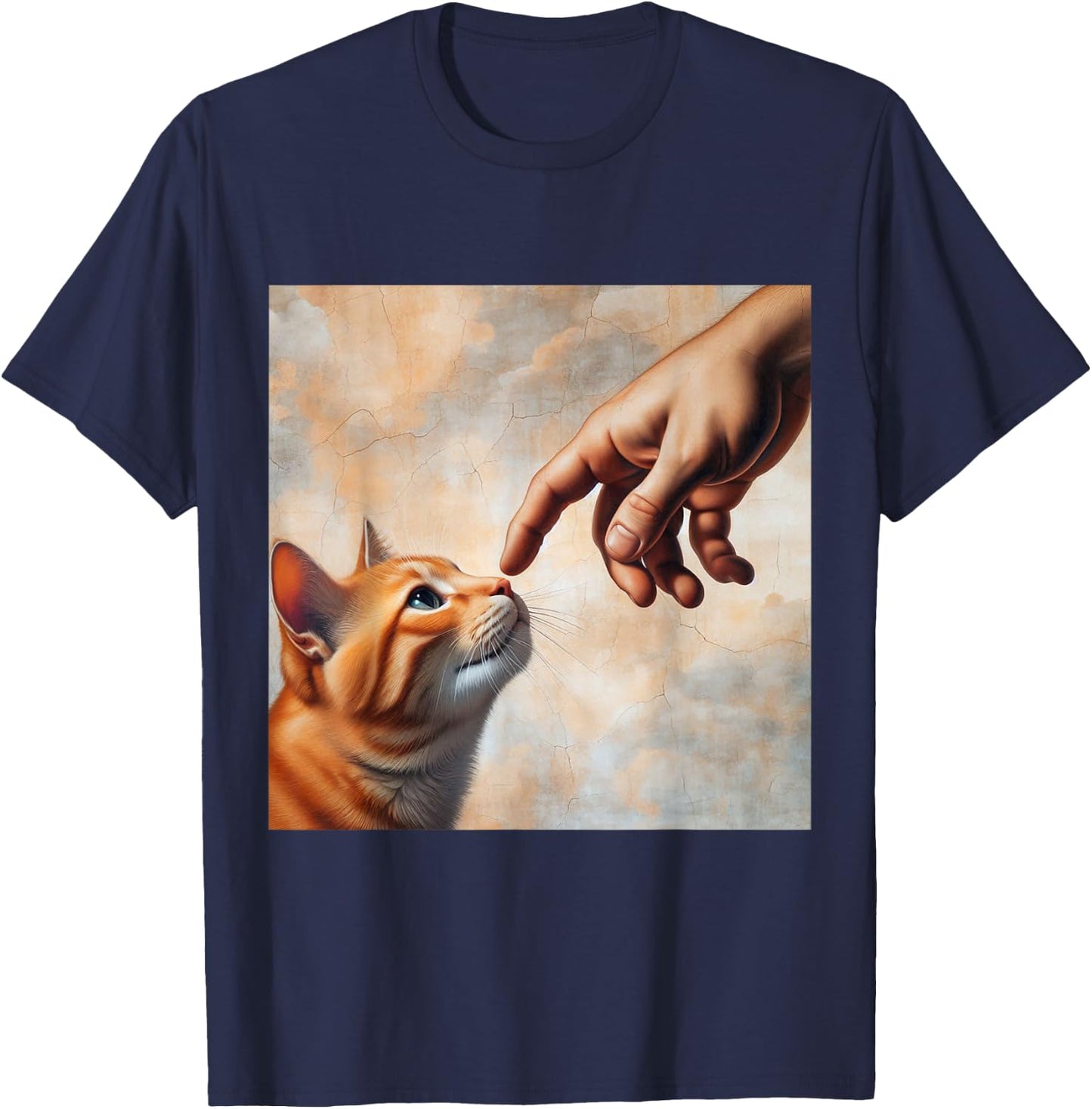 Funny Cat Art Michelangelo Parody Art for Cat Lovers T-Shirt - T-Shirt | Navy