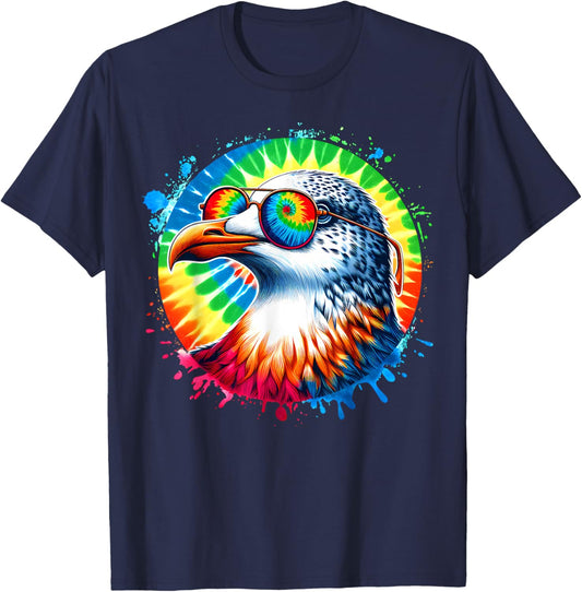 Cool Tie Dye Seagull Sunglasses Bird Illustration Art T-Shirt - T-Shirt | Navy