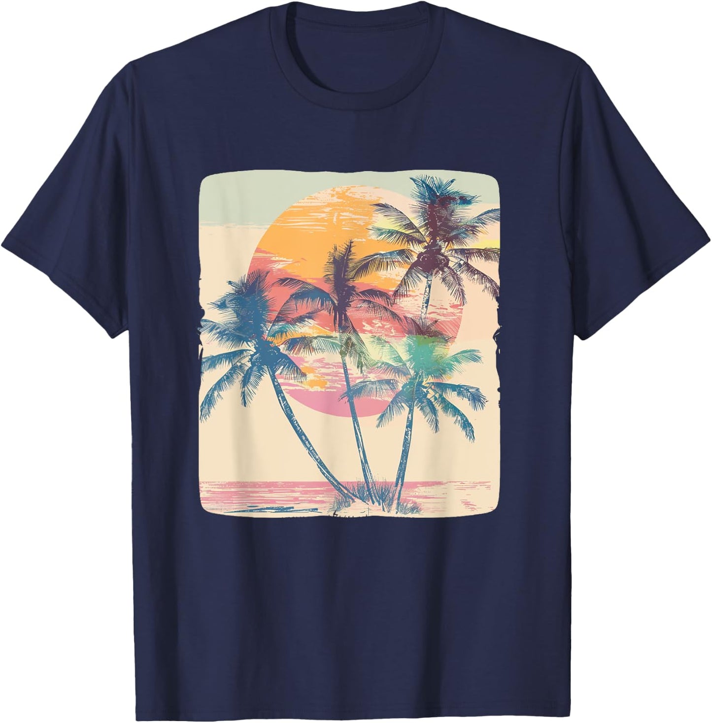 Vintage Palm Trees for a Classic Vacation Look T-Shirt - T-Shirt | Navy