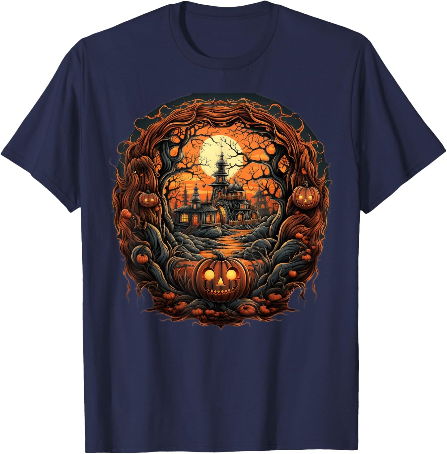 Spooky Haunted Scene Women Youth T-Shirt - T-Shirt | Navy