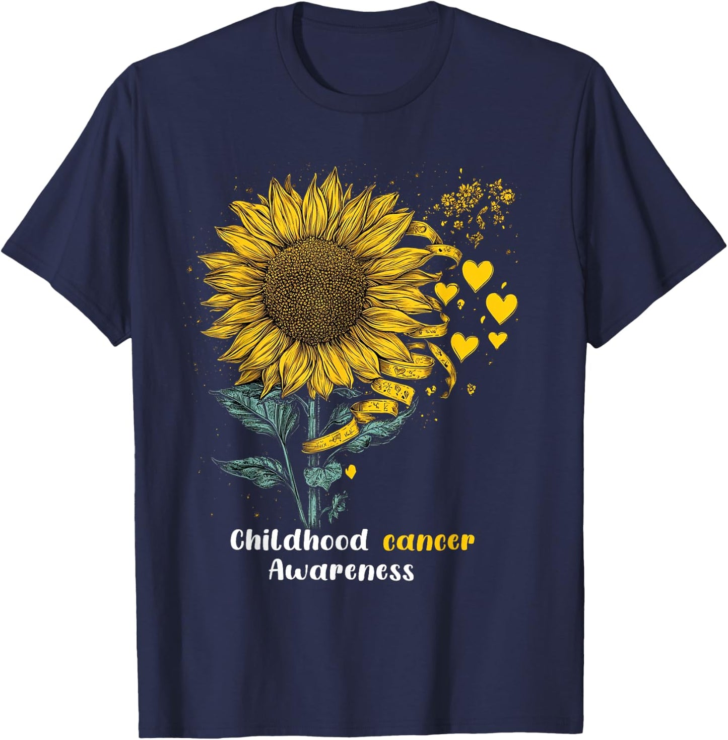 Childhood Cancer Awareness Yellow Sunflower Ribbon gifts T-Shirt - T-Shirt | Navy