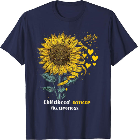Childhood Cancer Awareness Yellow Sunflower Ribbon gifts T-Shirt - T-Shirt | Navy