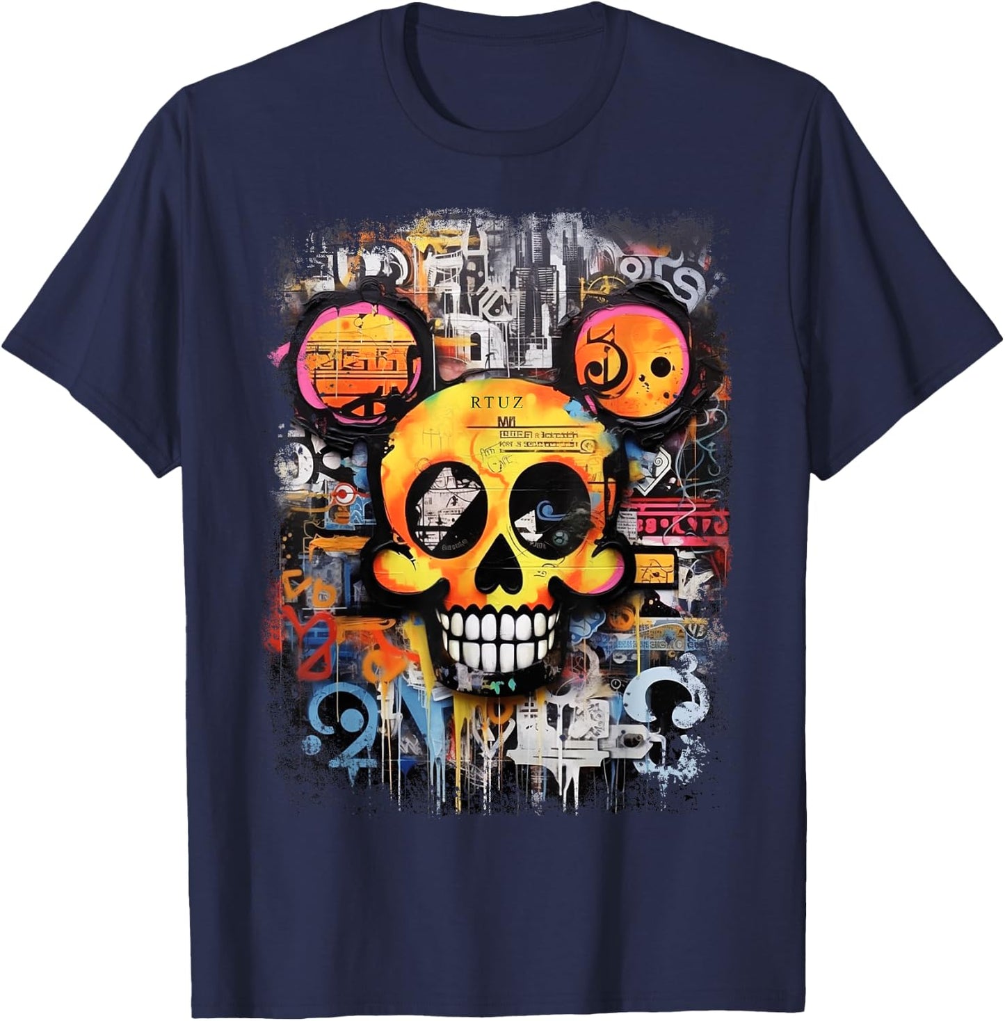 Mouse Skull Vintage Graffiti Biker Rocker Horror Skull T-Shirt - T-Shirt | Navy