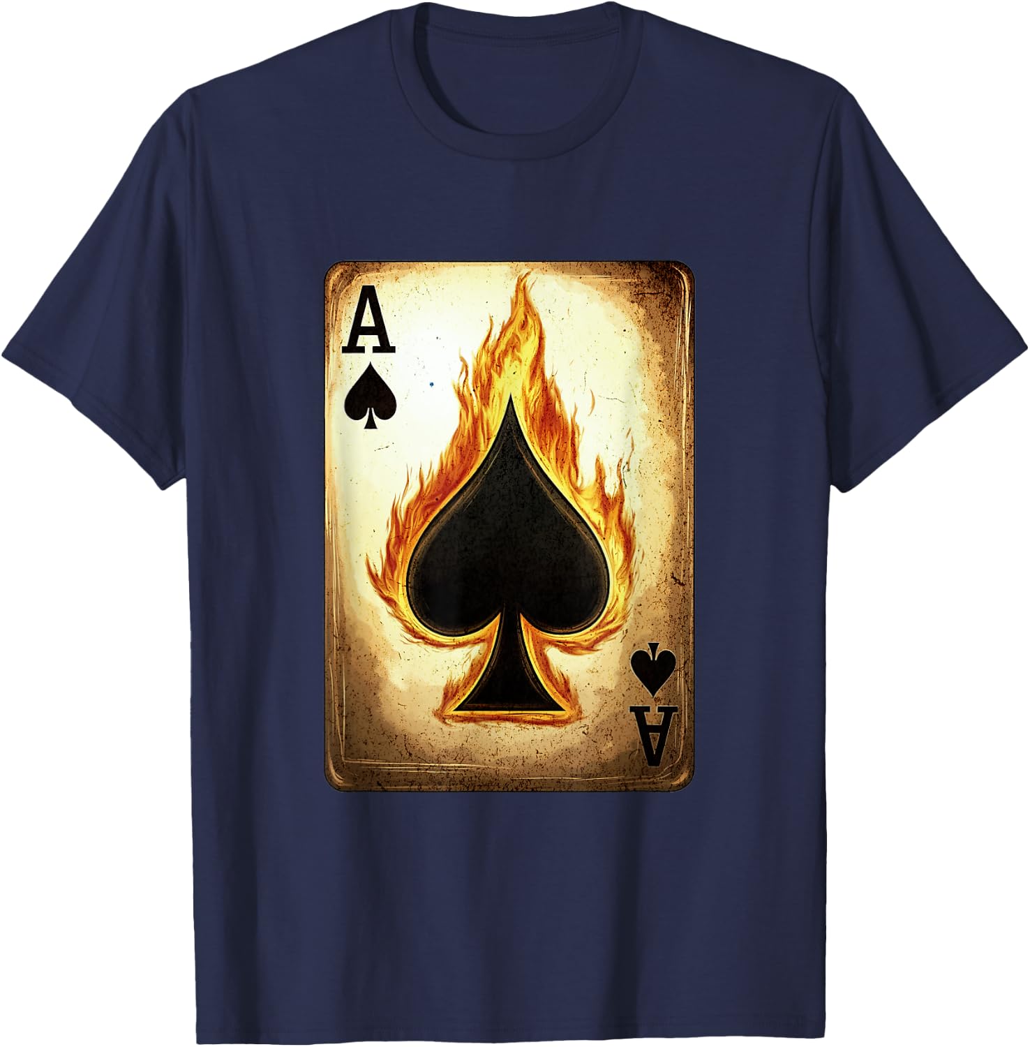 Ace Of Spades With The Spade On Fire - Playing Card T-Shirt - T-Shirt | Navy