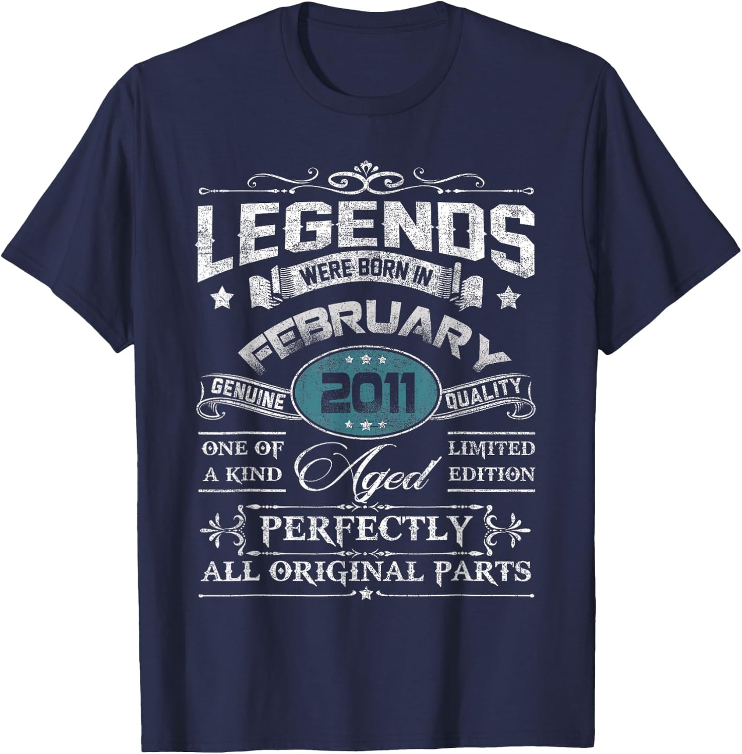 Legends Were Born In February 2011 Shirt Age 14th Birthday T-Shirt - T-Shirt | Navy
