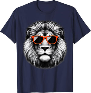 Cool Lion Wearing Sunglasses Graphic Art T-Shirt - T-Shirt | Navy