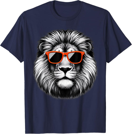 Cool Lion Wearing Sunglasses Graphic Art T-Shirt - T-Shirt | Navy