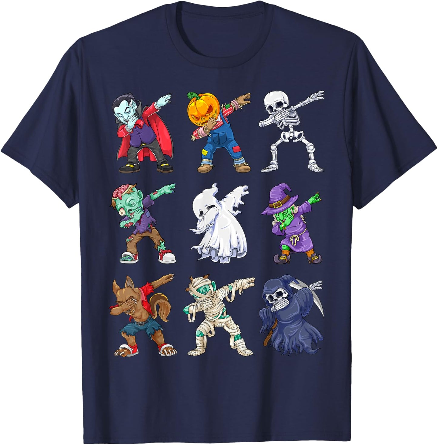 Dabbing Halloween Boys Skeleton Zombie Scary Pumpkin Mummy T-Shirt - T-Shirt | Navy