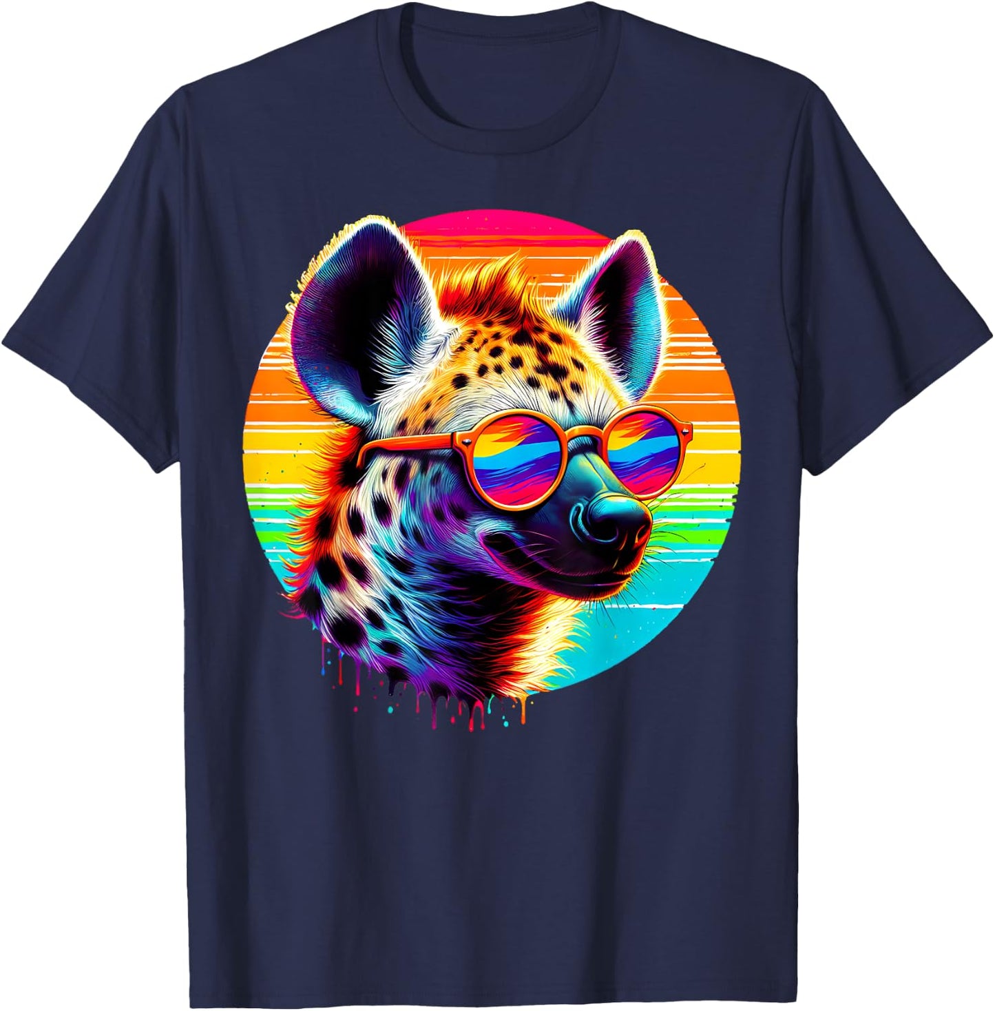 Cool Tie Dye Sunglasses Hyena Graphic Illustration Art T-Shirt - T-Shirt | Navy