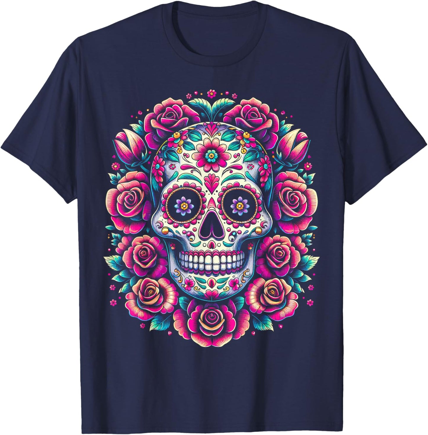 De Los Muertos Day of the Dead Sugar Skull Halloween Women T-Shirt - T-Shirt | Navy