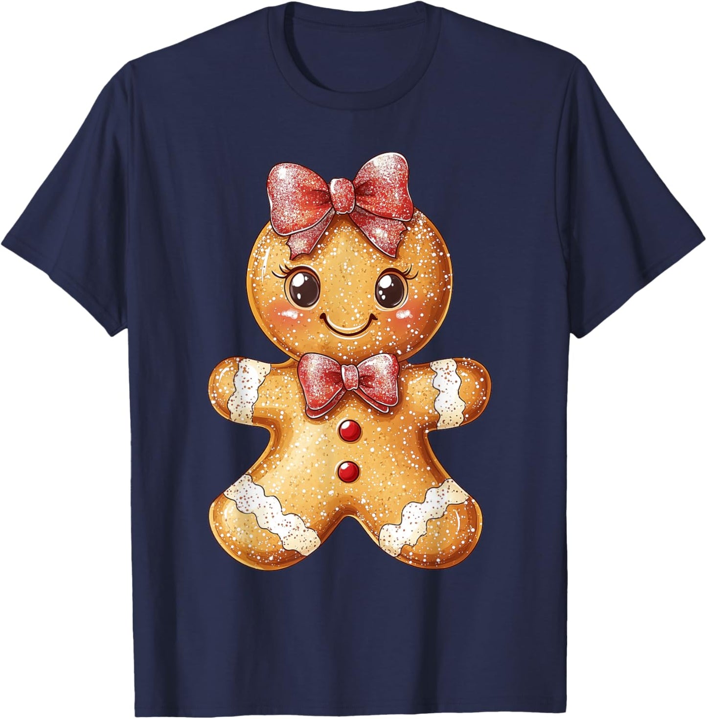 Coquette Bow Christmas Girly Gingerbread Cookie Baking Kids T-Shirt - T-Shirt | Navy