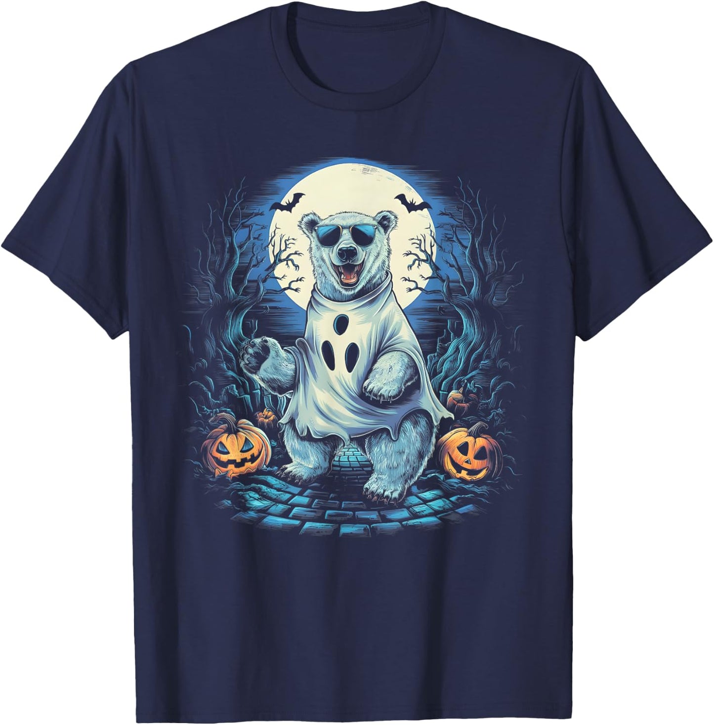 Cute Polar Bear Ghost Spooky Funny Halloween Costume Vintage T-Shirt - T-Shirt | Navy