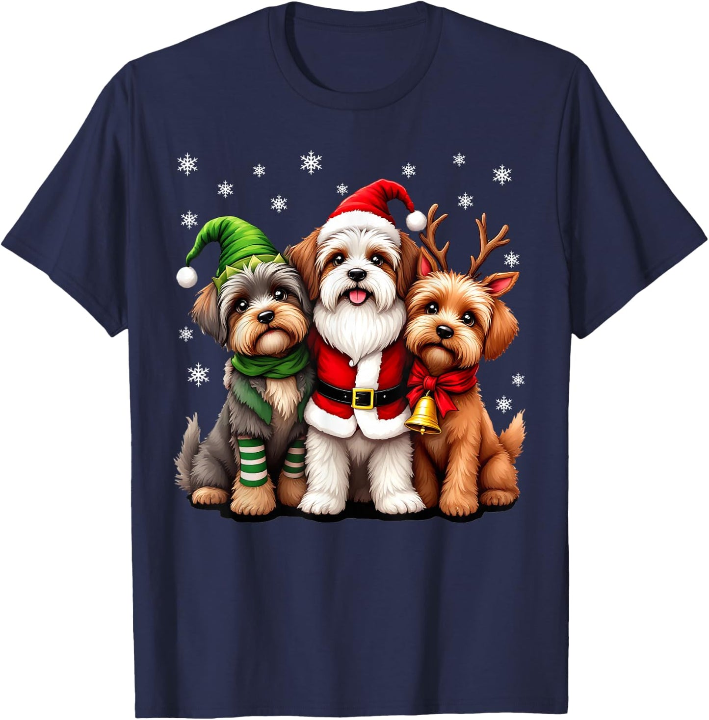 Havanese Christmas Dogs Funny Santa Reindeer Elf Holiday T-Shirt - T-Shirt | Navy
