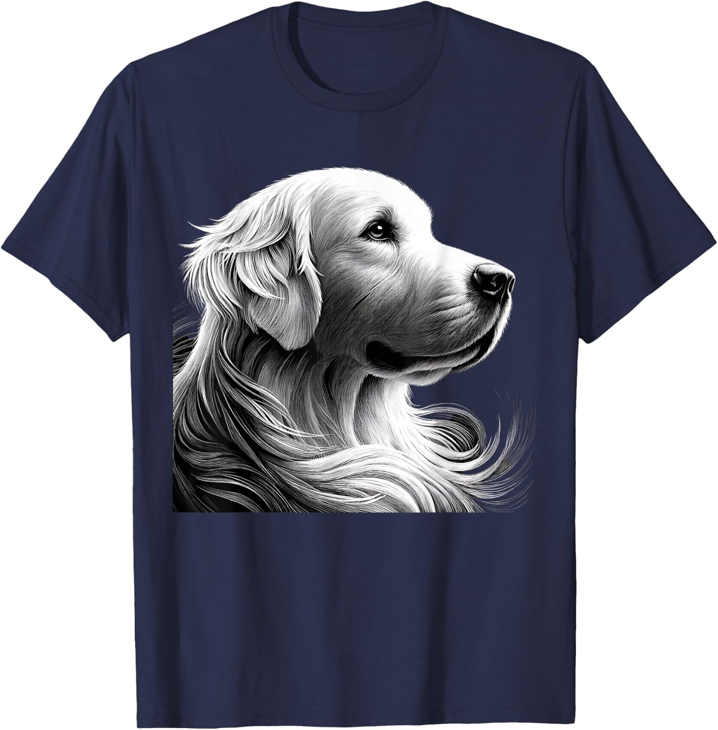 Majestic White English Cream Golden Retriever Sketch Devine T-Shirt - T-Shirt | Navy
